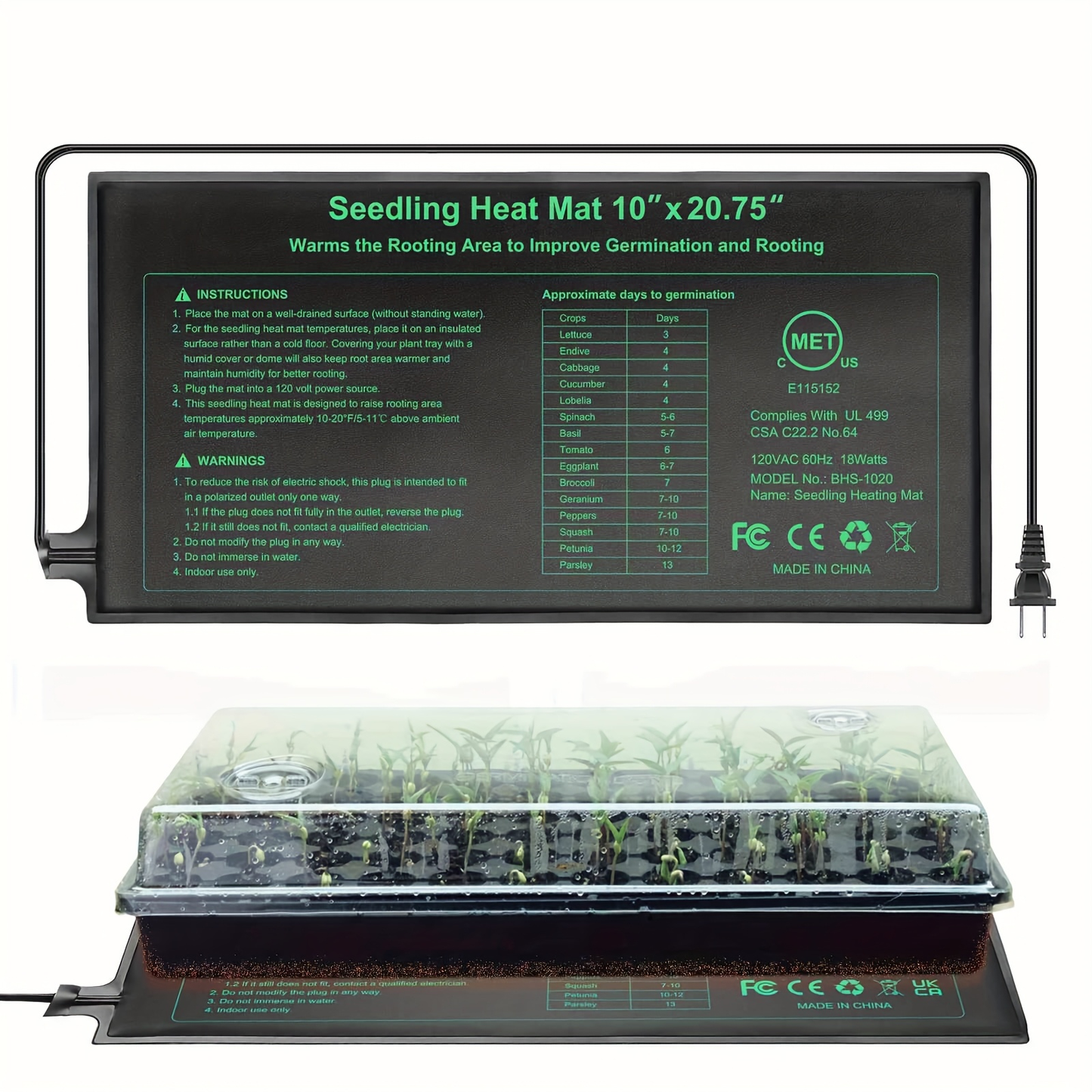 Seedling Heat Mat MET, Uniform Heating for Germination Indoor Gardening Greenhouse, Hydroponic Seed Starting Warming Pad M & L Size