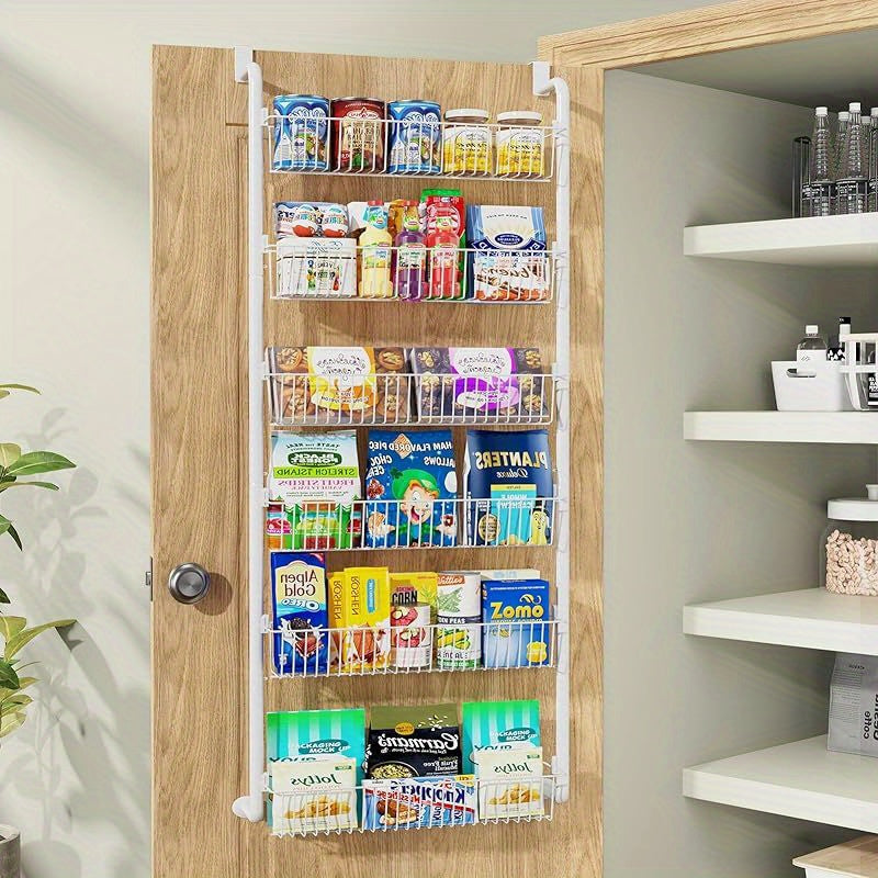Over Door Pantry Storage Organizer 6 or 8-Tier Metal Spice Rack in Black or White for Kitchen Use