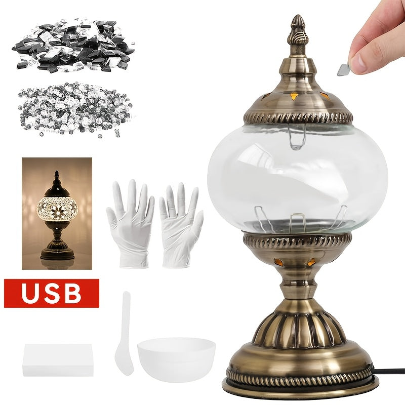 DIY Mosaic Lamp Kit Handmade Glass Table Lamp, Colorful Stained Glass Bedside Night Light with Antique Bronze Base