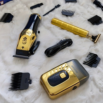 T-Blade Hair Clipper Set for Men – Golden Series USB Rechargeable Trimmer Kit with Guide Combs & Cleaning Brush, 1pc 2pcs 3pcs Options