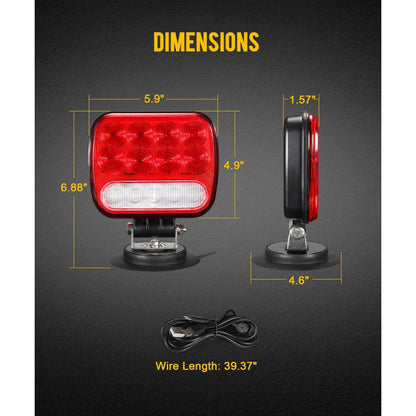 Wireless Magnetic LED Trailer Light Kit – 26 LED Towing Tail Light Stop Turn Brake Reverse, 7-Pin Plug 12-24V IPX5 Waterproof