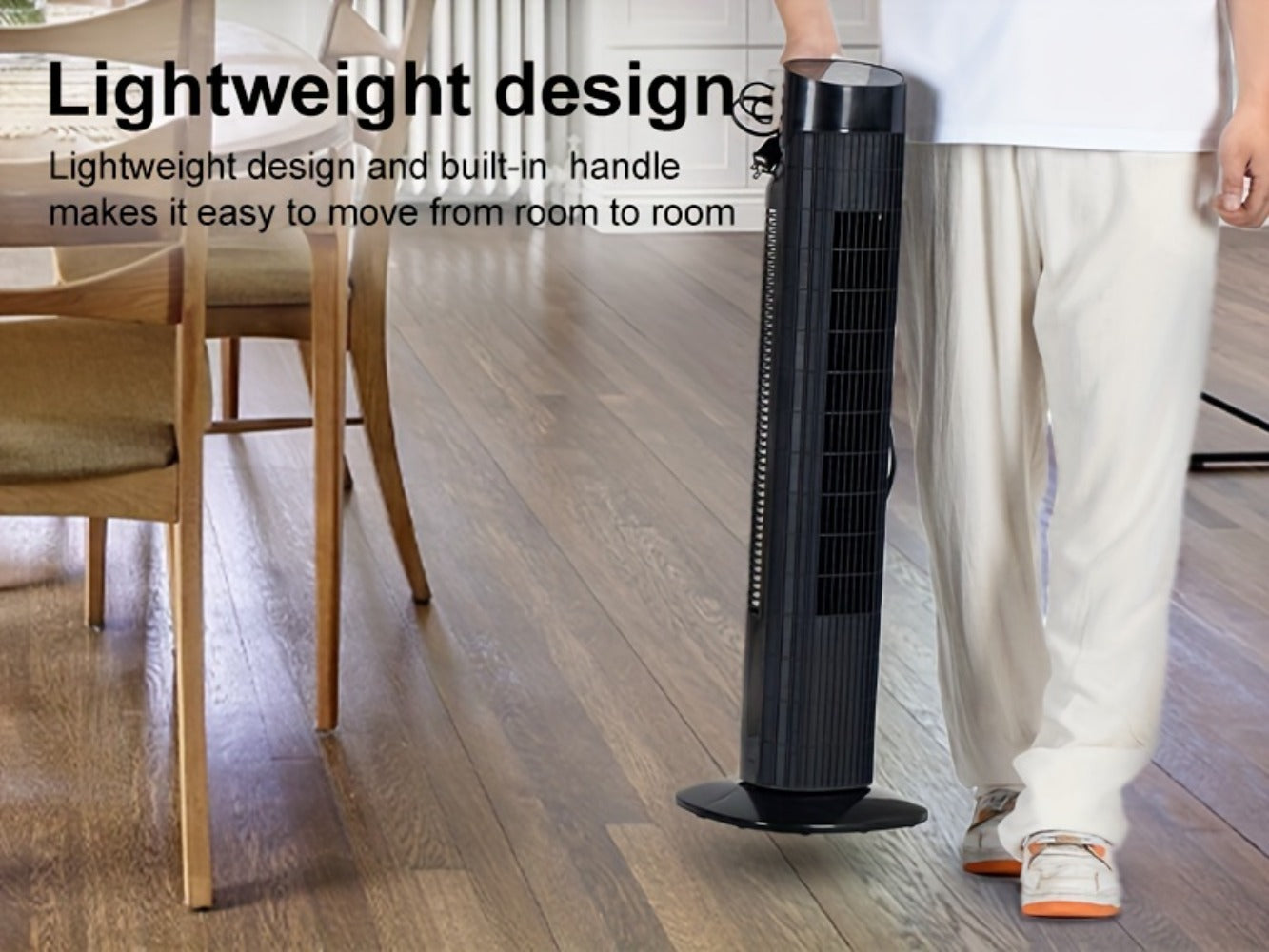 Tower Fan 31 Inch Bladeless, 80° Oscillating Standing Fan with Remote Control, 7.5H Timer & 3-Speed Settings