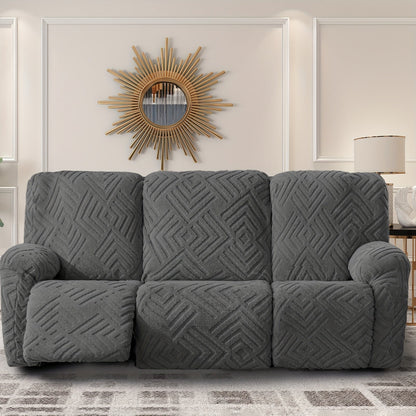 Sofa Cover Three-Seat Jacquard Knit Slipcover with Side Pocket, Elastane Stretch and Seven Solid Colors