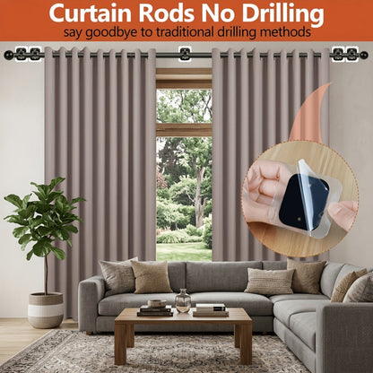 No-Drill Curtain Rod Set with Adhesive Brackets Renter Friendly 5/8 Inch Adjustable Window for Entryways, Bedrooms and Living Spaces
