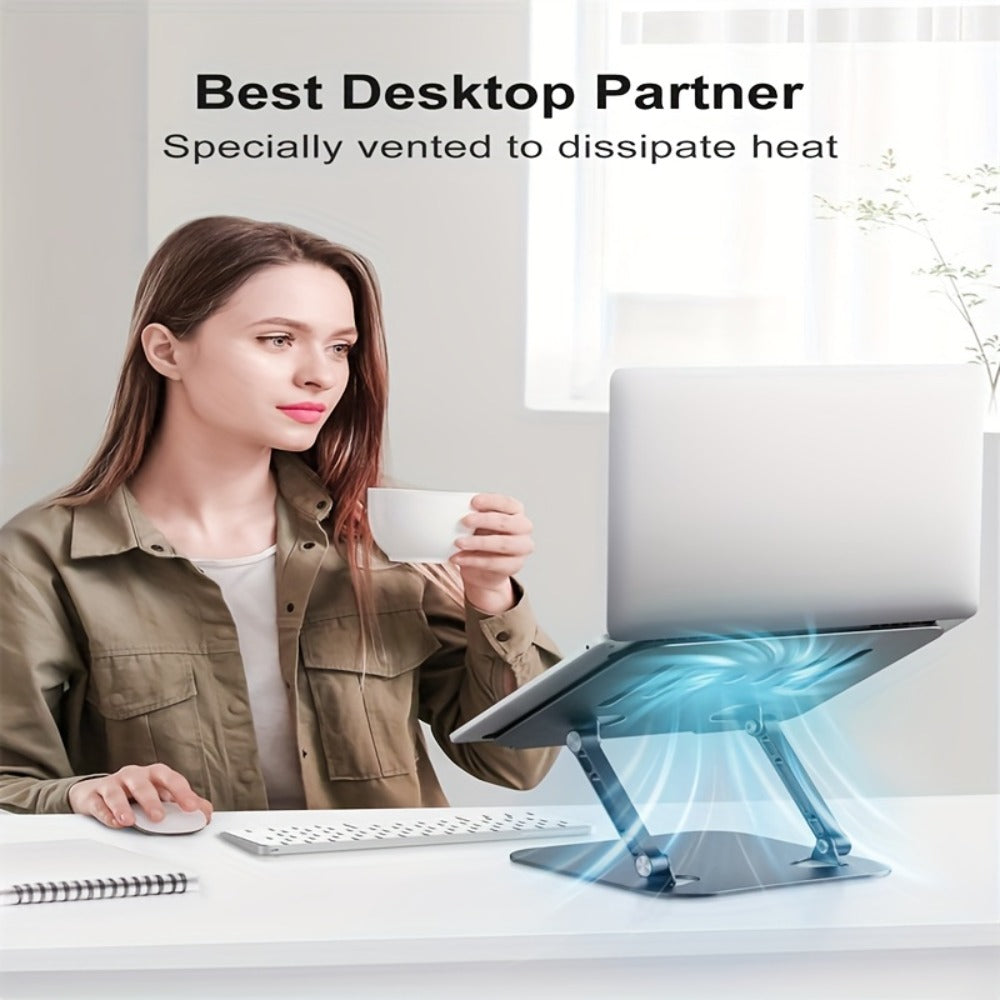 Foldable Laptop Stand with Vented Metal Tray, Dual-Hinge Riser and Three 10-16.5 Inch Source Options
