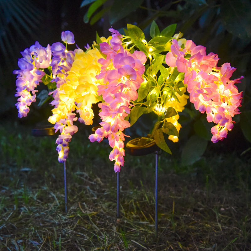 Solar Garden Lights 52-LED Wisteria Flower Stake with Two Modes and Six Color Options for Patio