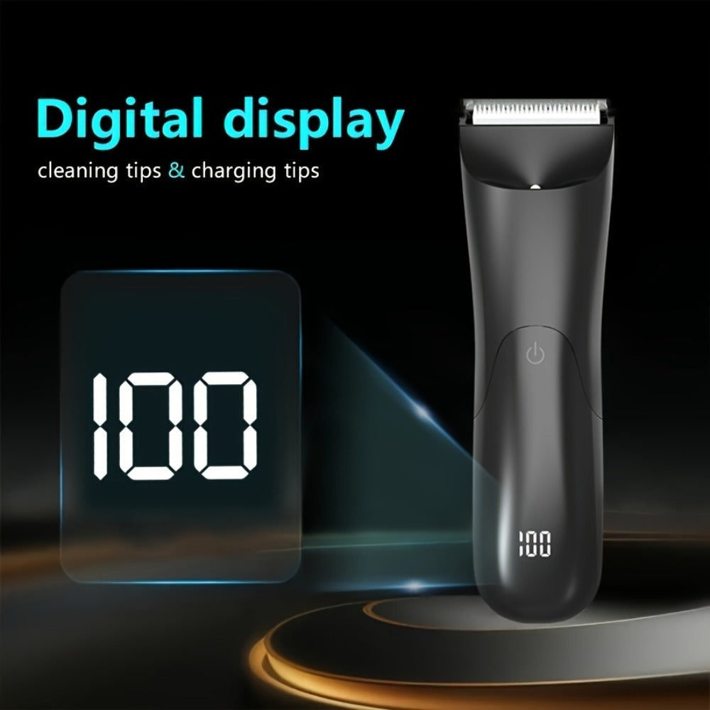 V-Shaped Ceramic-Blade Body Hair Trimmer with LCD Display, USB Cable, Guide Combs and Six Finish Options