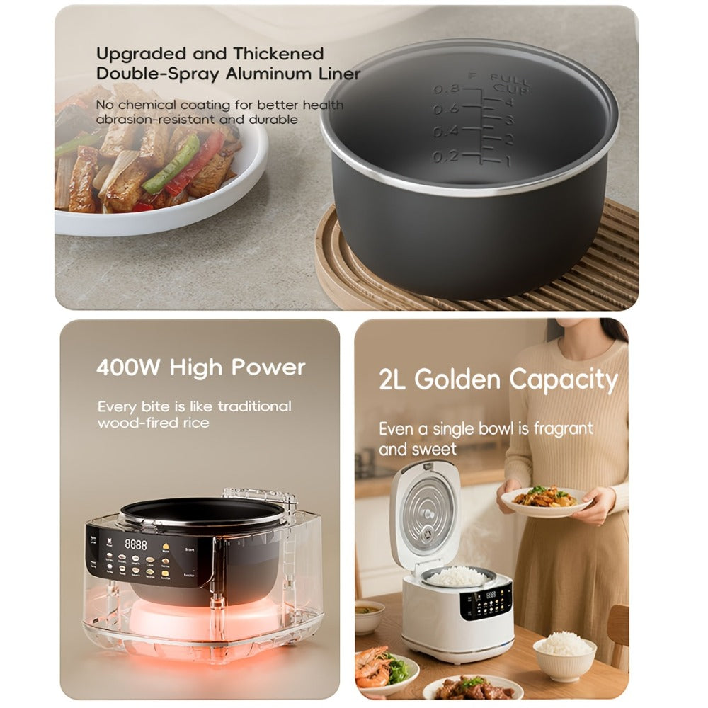 Rice Cooker 2L 4 Cups 10-in-1 Mini Multifunctional Compact Electric Rice Cooker for Rice for Home Cooking, Dining and Outdoor Meals