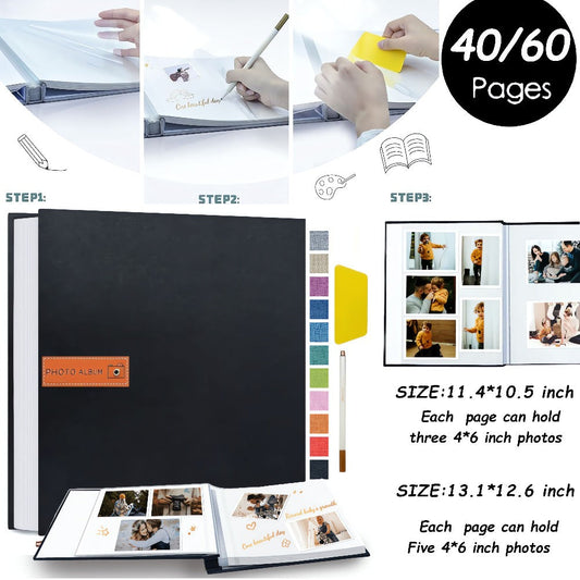 Self Adhesive Photo Album Scrapbook – Large Linen Cover Memory Book for 4x6 5x7 8x10 Photos, DIY Picture Book with Metal Pen, Gift for Mom