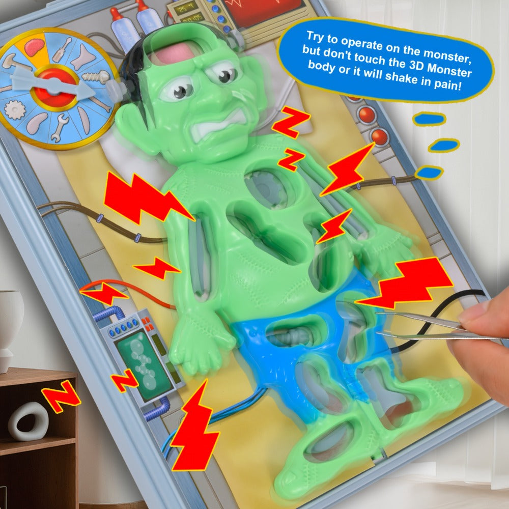 Operation Monster Board Game for Kids, Steady Hand Skill Game with Tweezers, 3D Monster Pieces, Fun Family Game Night for Ages 3+