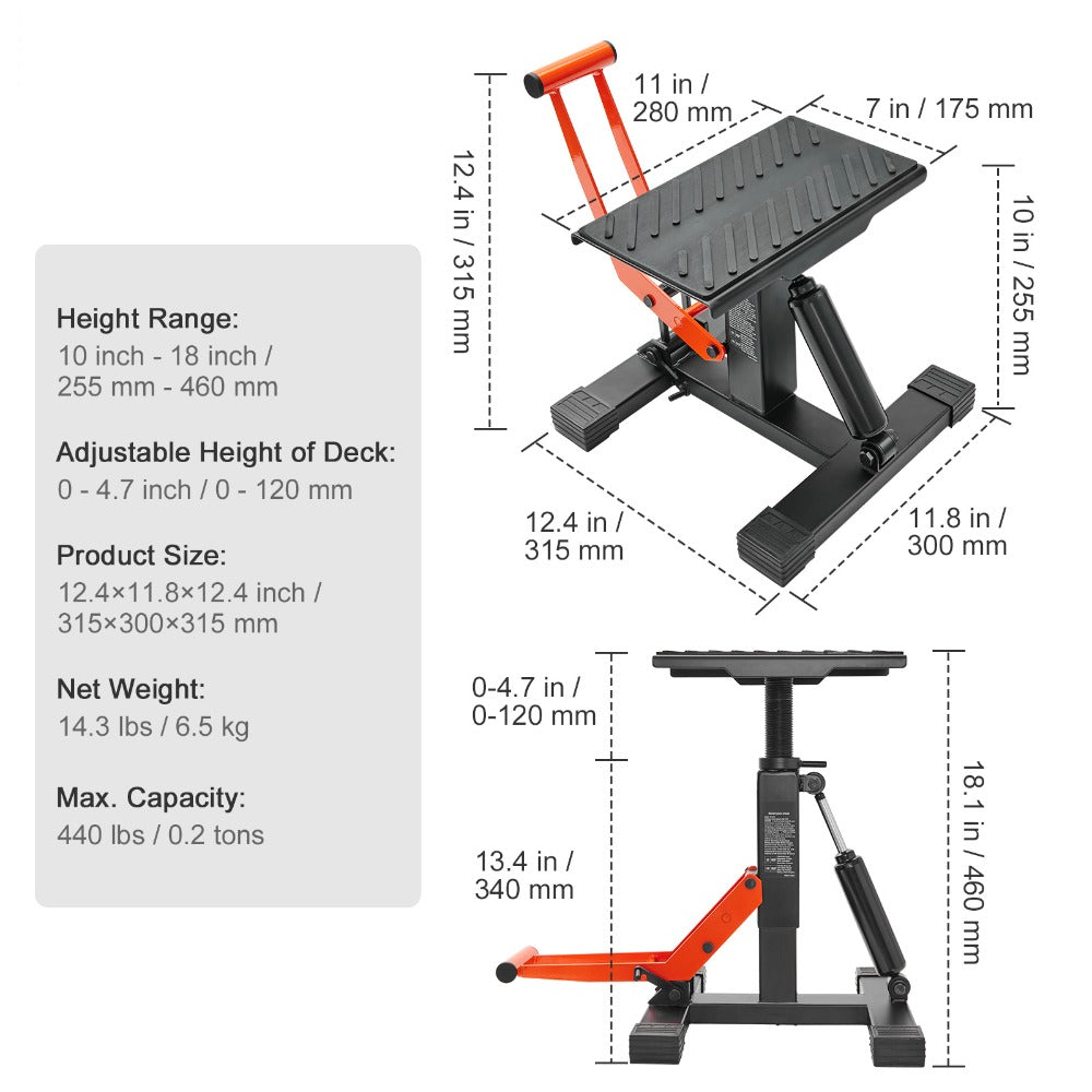 Hydraulic Motorcycle Lift Table 440 LBS Capacity Adjustable Height Repair Stand for Dirt Bike Pit Bike ATV