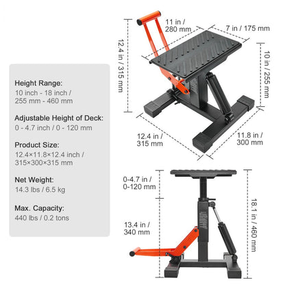 Hydraulic Motorcycle Lift Table 440 LBS Capacity Adjustable Height Repair Stand for Dirt Bike Pit Bike ATV