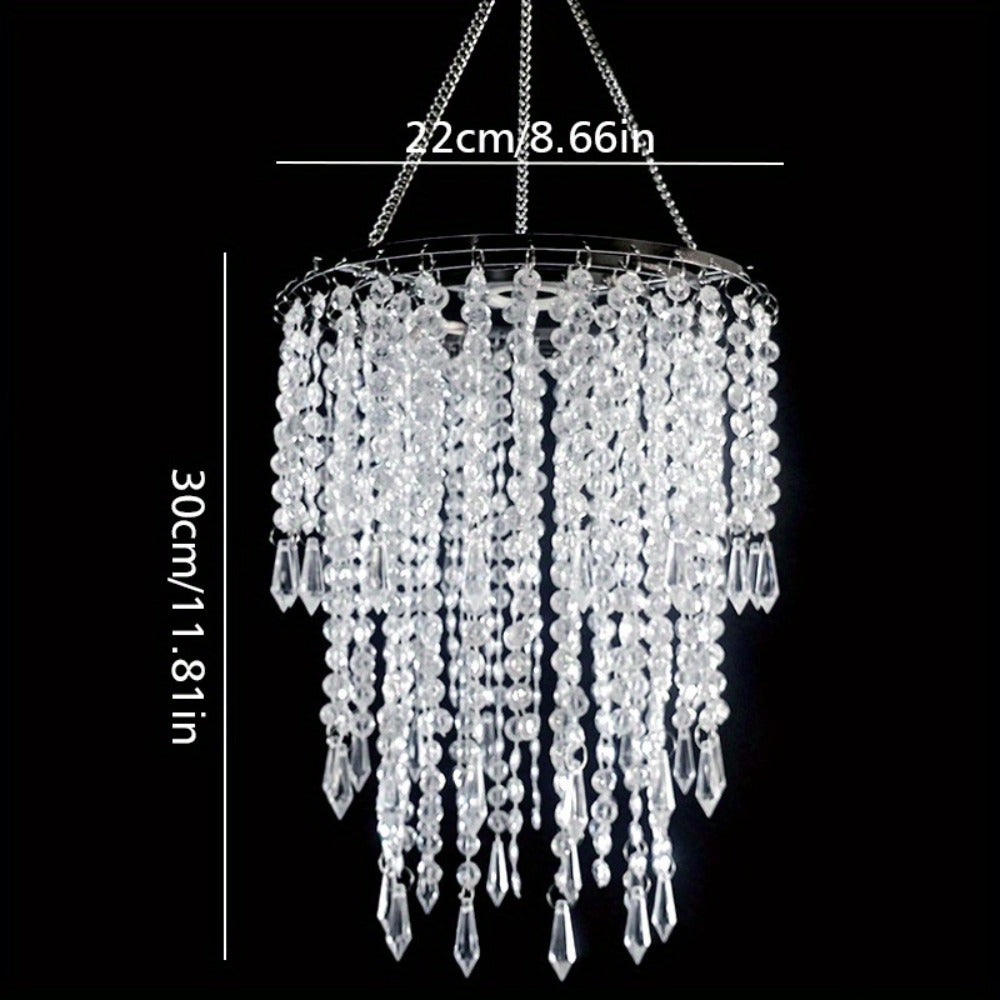 Crystal Beaded Chandelier Lampshade Acrylic Sparkling Droplets Elegant Ceiling Light Fixture for Entryways, Bedrooms and Living Spaces