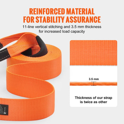 Tow Strap Recovery Kit 3 Inch x 30 ft Breaking Strength Triple Reinforced Loop Sleeves D-Ring for Entryways, Bedrooms and Living Spaces