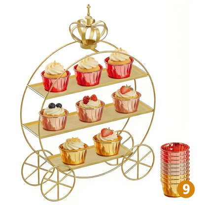Cupcake Stand Gold Round Dessert Display Tower with Crown Handles for Entryways, Bedrooms and Living Spaces