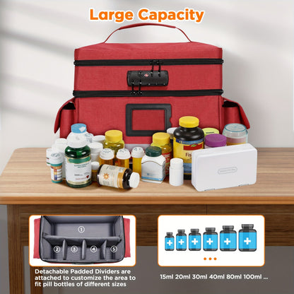 Lockable Medicine Organizer Bag with Combination Lock, Double-Layer Large Capacity Pill Bottle Storage Case for Prescription Bottles First