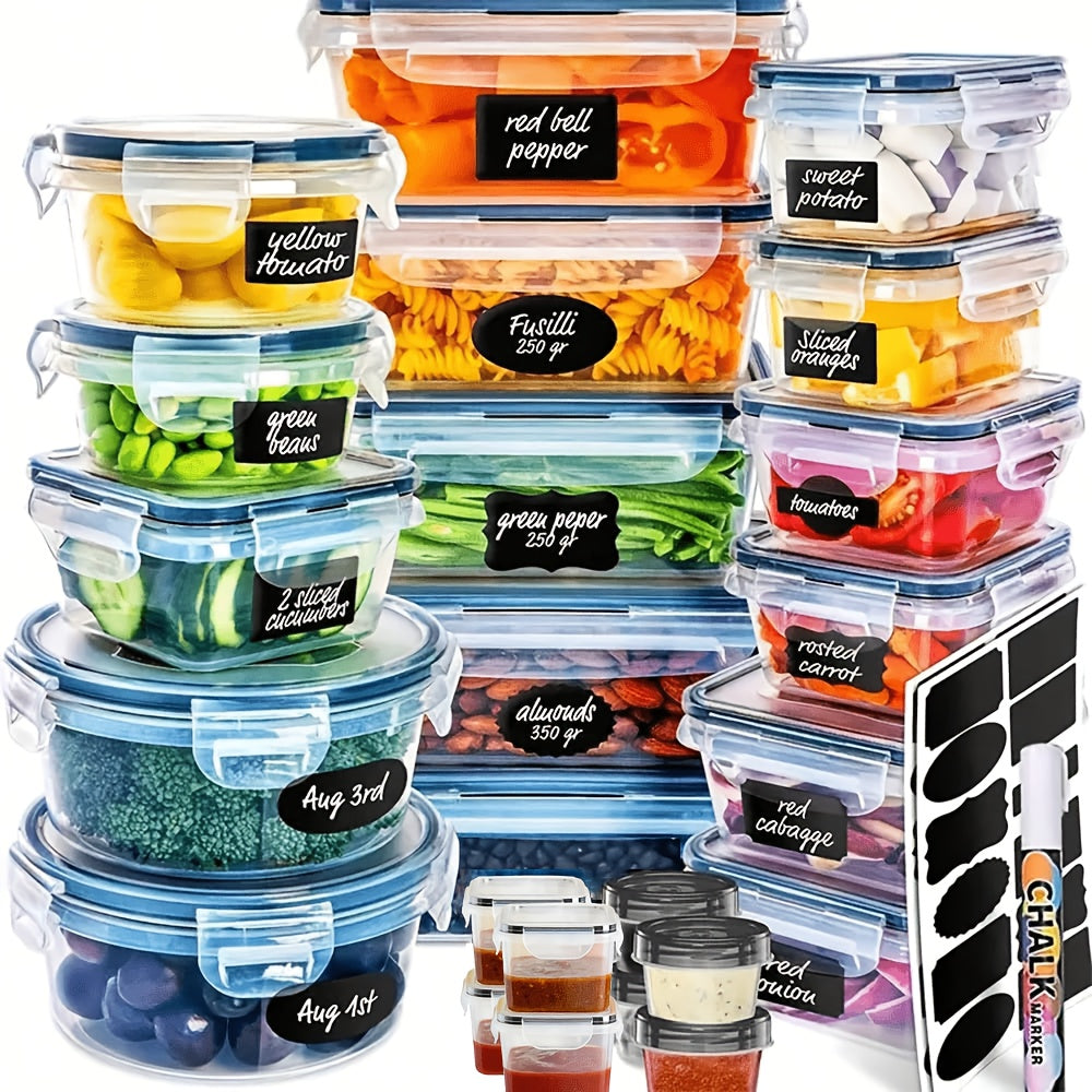 Food Storage Containers with Lids, Set with 12, 20 or 24 Clear Boxes, Locking Lids and Microwave, Dishwasher and Freezer Use