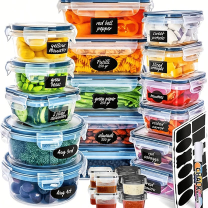 Food Storage Containers with Lids, Set with 12, 20 or 24 Clear Boxes, Locking Lids and Microwave, Dishwasher and Freezer Use