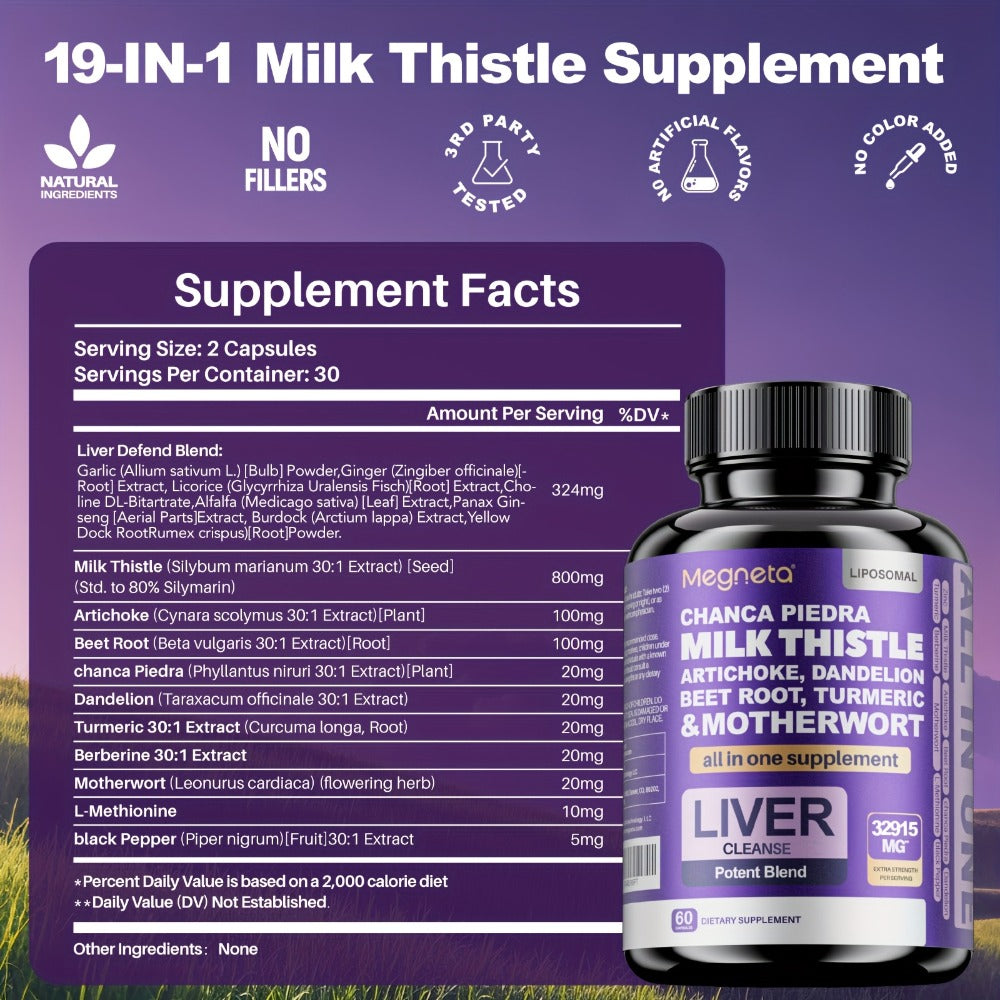 Dietary Supplement Milk Thistle, Turmeric and Dandelion Root Capsules, labeled 24, 000mg Blend
