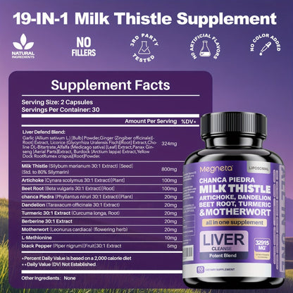 Dietary Supplement Milk Thistle, Turmeric and Dandelion Root Capsules, labeled 24, 000mg Blend