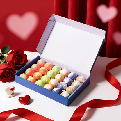 Bath Bombs, 24-Piece Essential Oil Gift Set with 20g Round Fizzers, Assorted Colors and Fragrance Styles