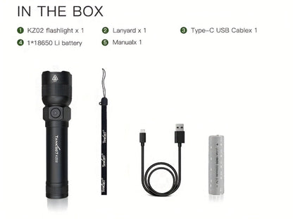 Mini LED Flashlight 18650 Rechargeable Battery, Adjustable Focus & Brightness Zoomable Compact Torch