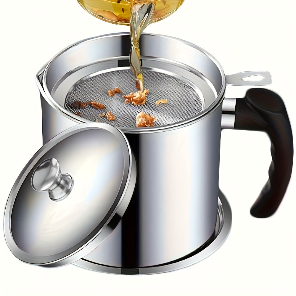 Grease Container with Strainer Stainless Steel – Kitchen Bacon Fat Storage Can with Easy Pour Handle for Cooking Oils and Fats