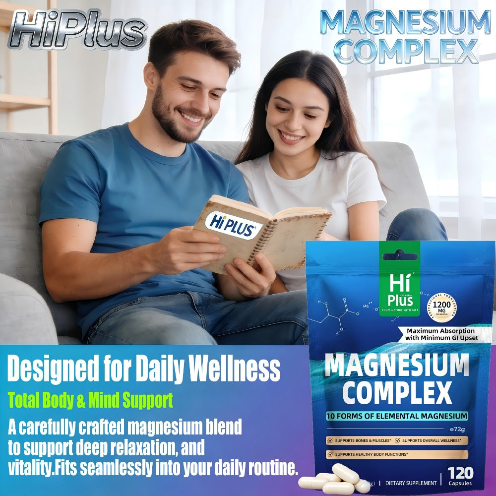 Magnesium Glycinate Complex 1200mg 10-in-1 Full Spectrum Vegan Capsules for Deep Sleep Calm Anxiety Heart Bone & Nerve Health