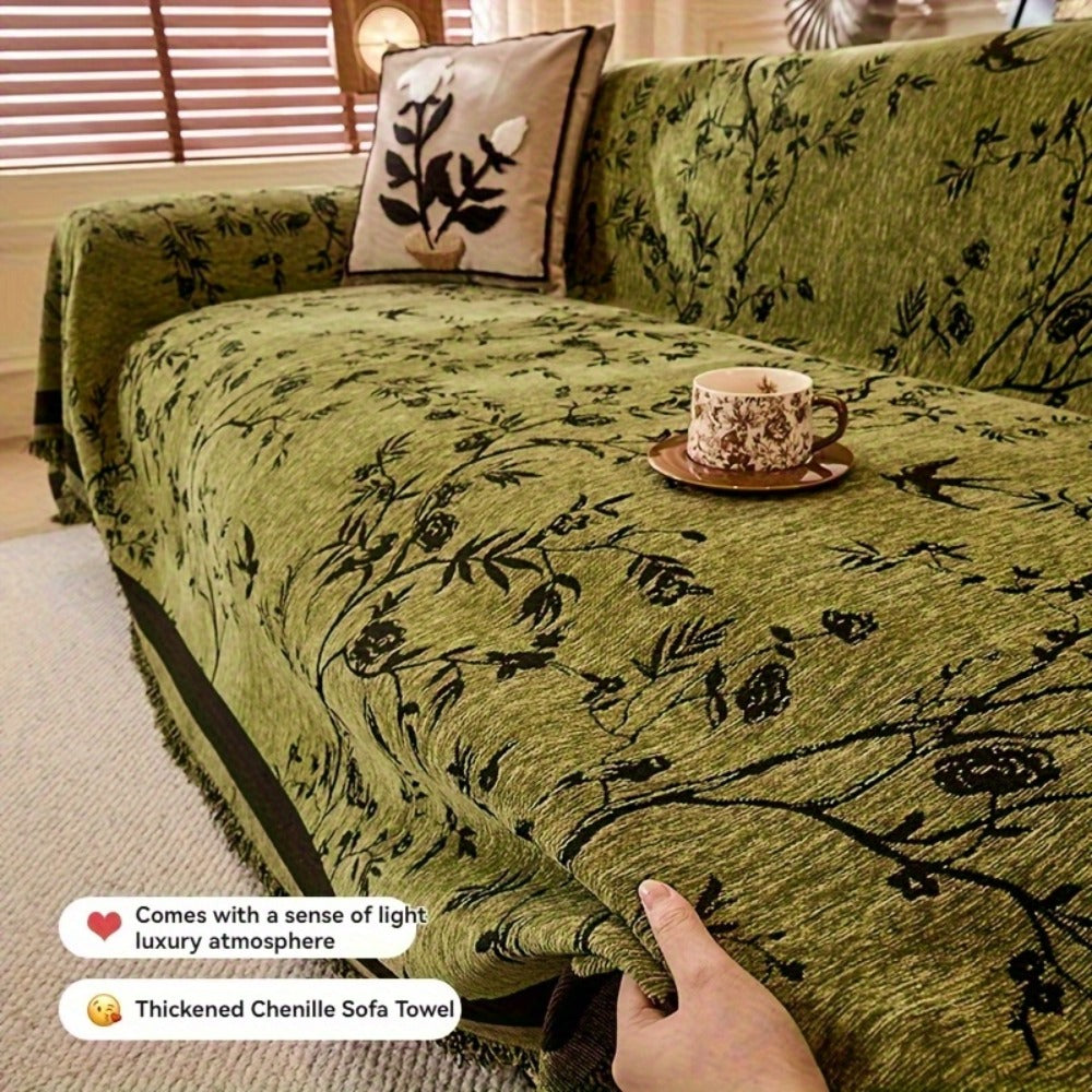 Sofa Cover Throw, Thick Chenille Floral Couch Slipcover in Three Colors for One-to-Four-Seat Sofas