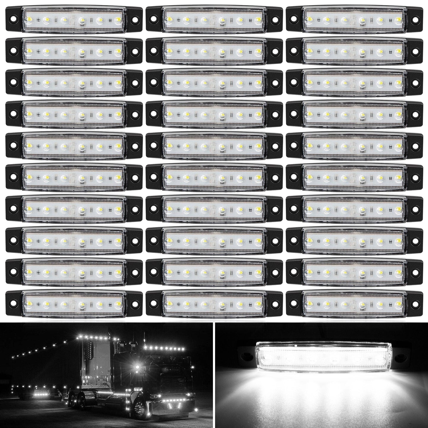 Thirty-Piece 12 V LED Side Marker Light Set with Six LEDs per Lamp in Amber, Red, White, Blue, Green or Purple