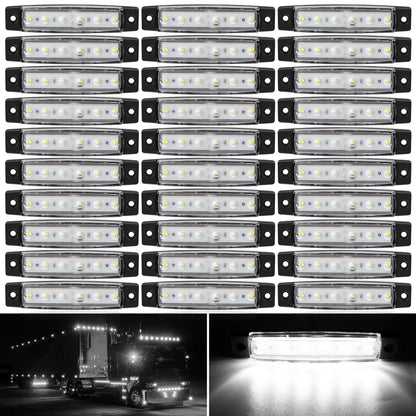 Thirty-Piece 12 V LED Side Marker Light Set with Six LEDs per Lamp in Amber, Red, White, Blue, Green or Purple