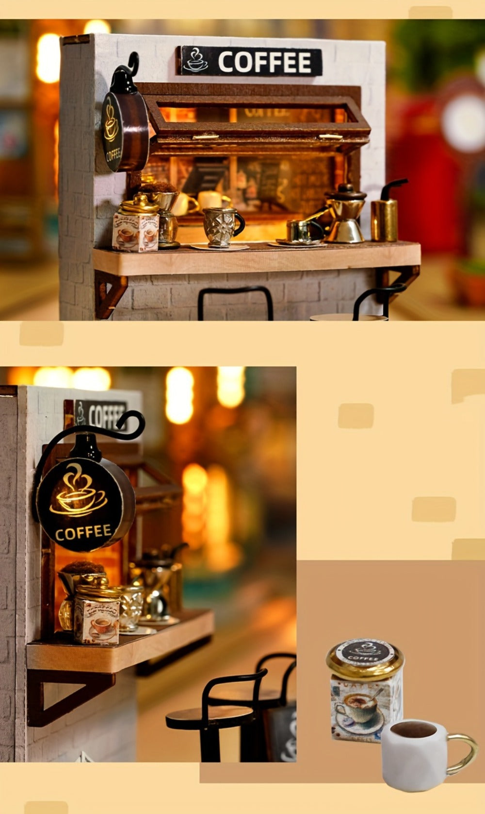 DIY Miniature Shop Dollhouse Kit with Dust Cover, Wooden Mini Store Assembly Set, 4 Themes Sakura Noodles Candy Atelier Coffee
