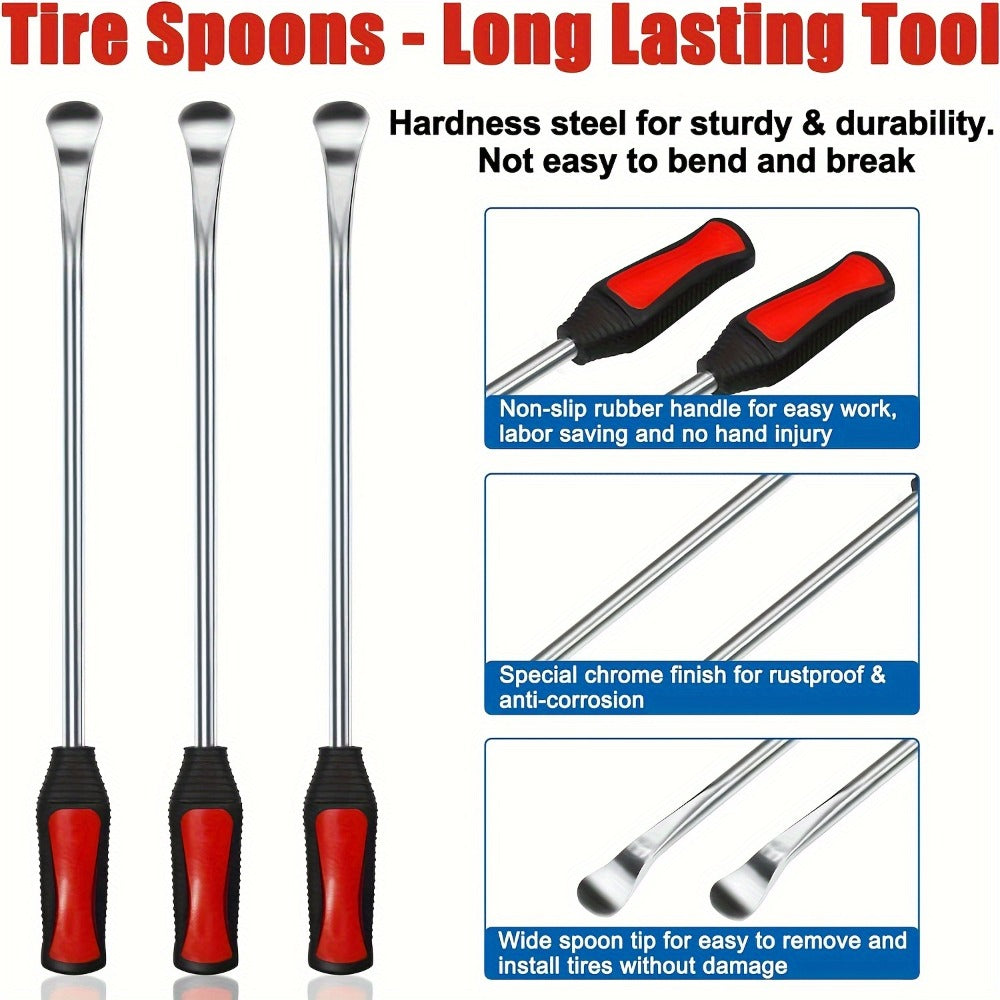 Tire Spoon Iron Set Steel Tire Changing Tool Kit – Tire Lever, Rim Protector, Valve Cores & Stem TR414 for Dirt Bike Motorcycle Lawn Mower