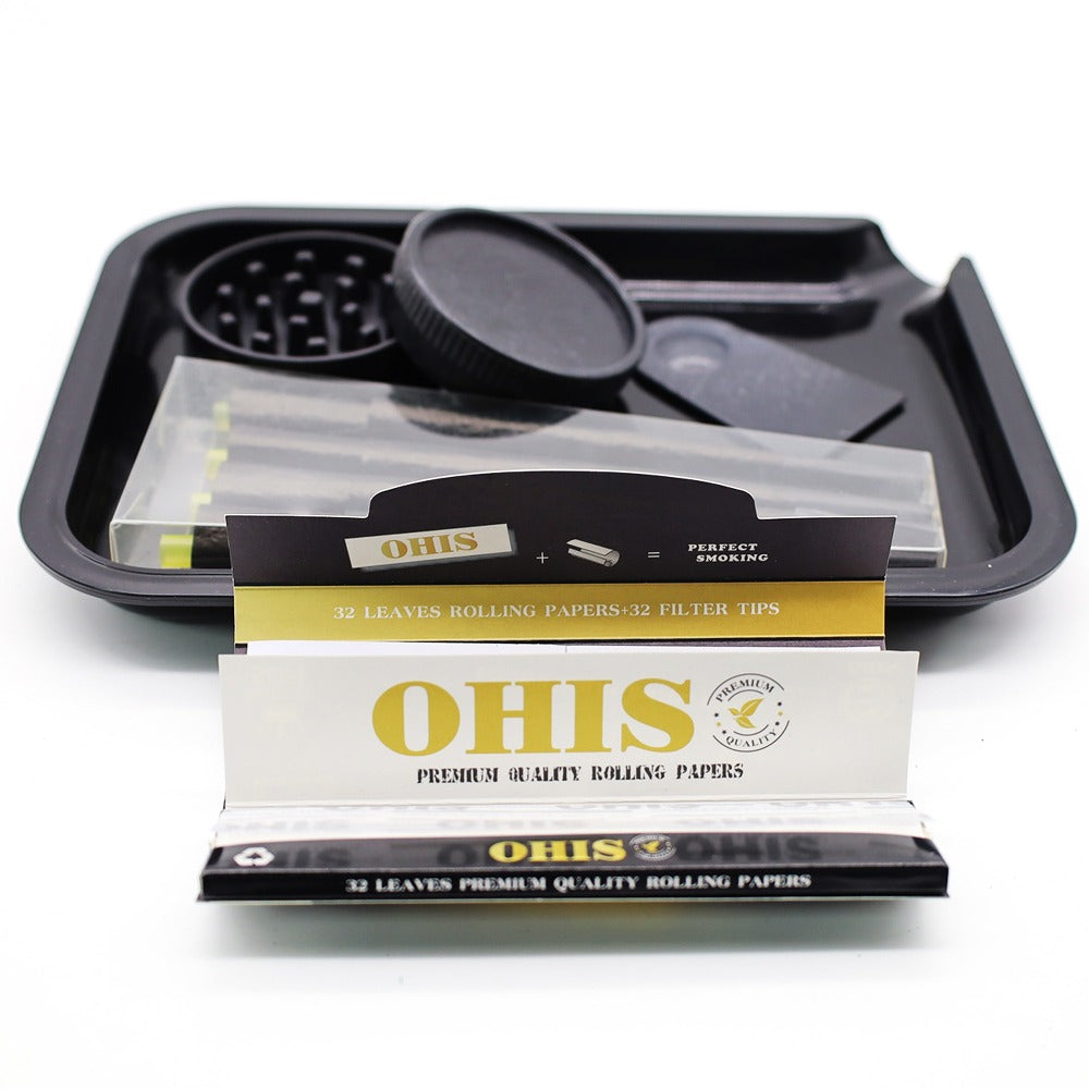 Smoking Set with Double-Layer Grinder, Rolling Paper, 8 Pre-Rolled Cones & Rolling Tray - Complete Starter Kit