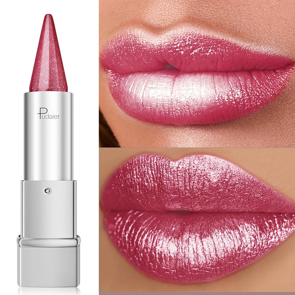 24H Waterproof Metallic Lipstick 5 Shades Pearlescent Sparkle Pearl Finish, for Makeup, Travel and Everyday Vanity Use