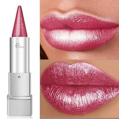 24H Waterproof Metallic Lipstick 5 Shades Pearlescent Sparkle Pearl Finish, for Makeup, Travel and Everyday Vanity Use