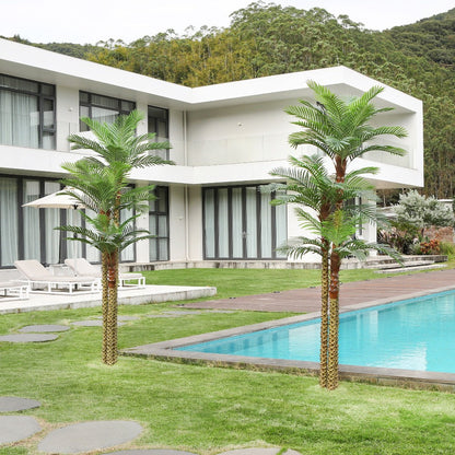 Artificial Palm Tree with Potted Base in 8 or 10 Foot Heights and Layered Golden Cane-Style Trunks