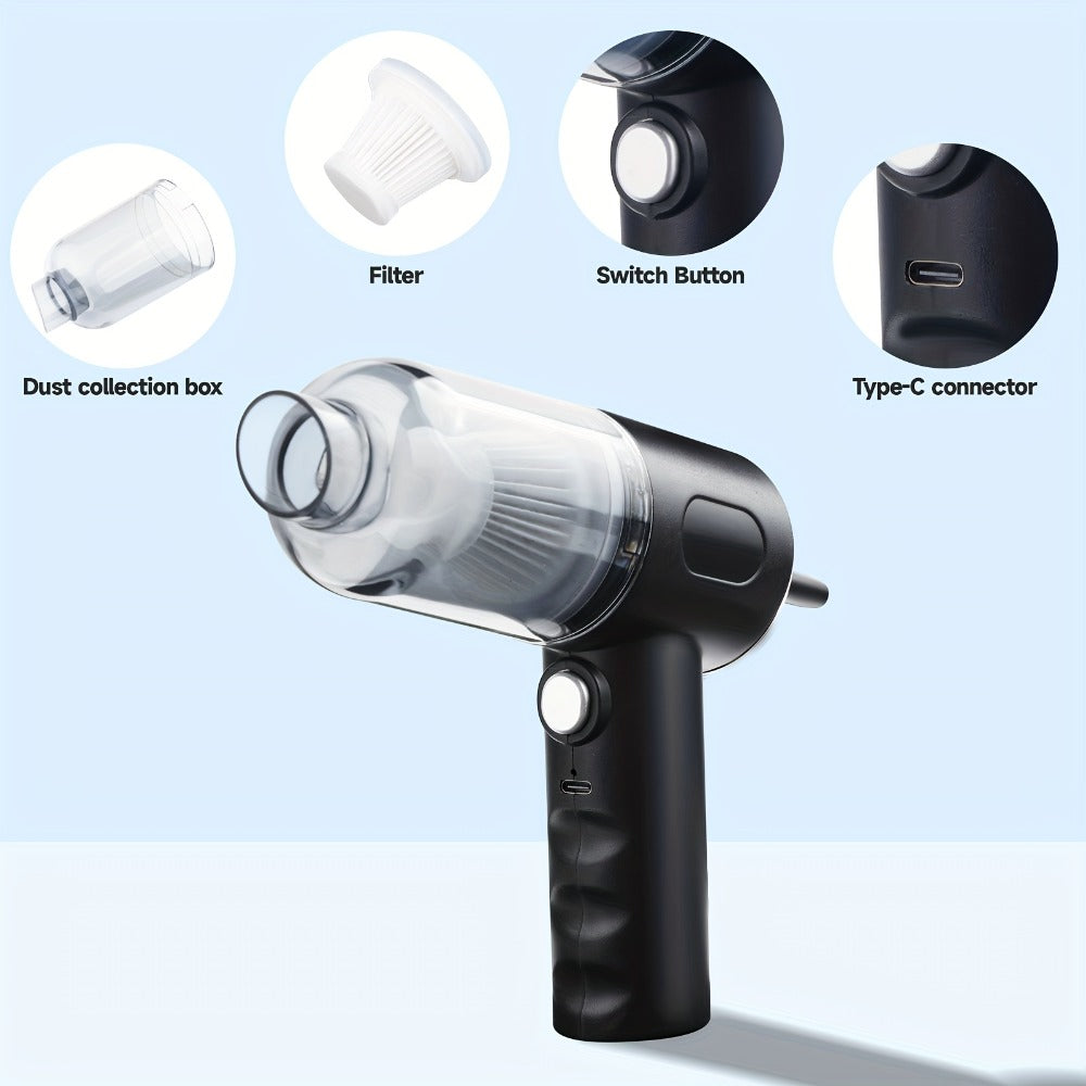 Handheld Vacuum Cleaner with Cordless T-Handle Design, Wet Pickup, Three Nozzles and USB Charging