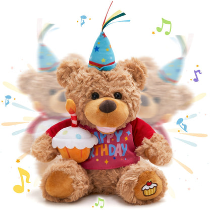 Singing Birthday Teddy Bear Plush Toy 13.5 Inch Interactive Stuffed Animal with the Listed Color, Size or Set Options for Everyday Use