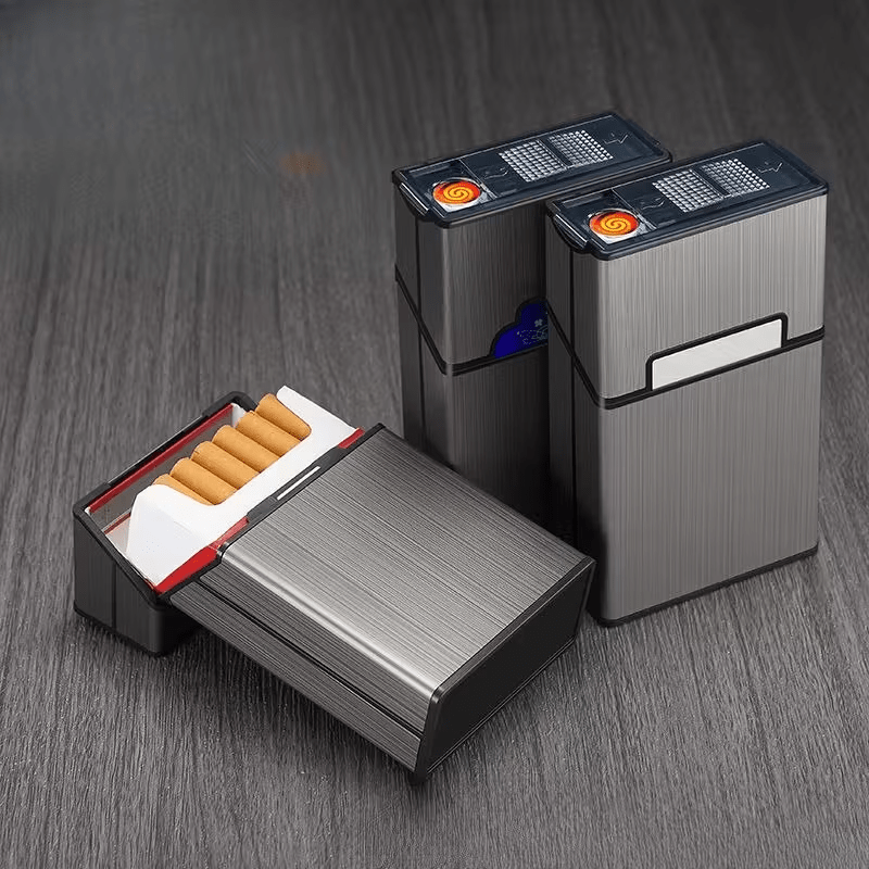 Lighters & Smoking Accessories - Rechargeable Lighter with Integrated Cigarette Case Windproof Electric - product detail view