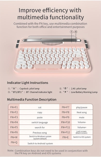 Retro Wireless Keyboard AJAZZ AF84 2.4G Dual-Mode, 84 Keys, Type-C Charging, Built-In Phone Stand