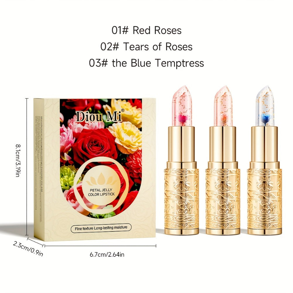 Color Changing Lip Gloss Set 3 Pcs, Temperature Magic Pink Tint Crystal Jelly Balm & Lipstick, Plant Squalane Lip Makeup