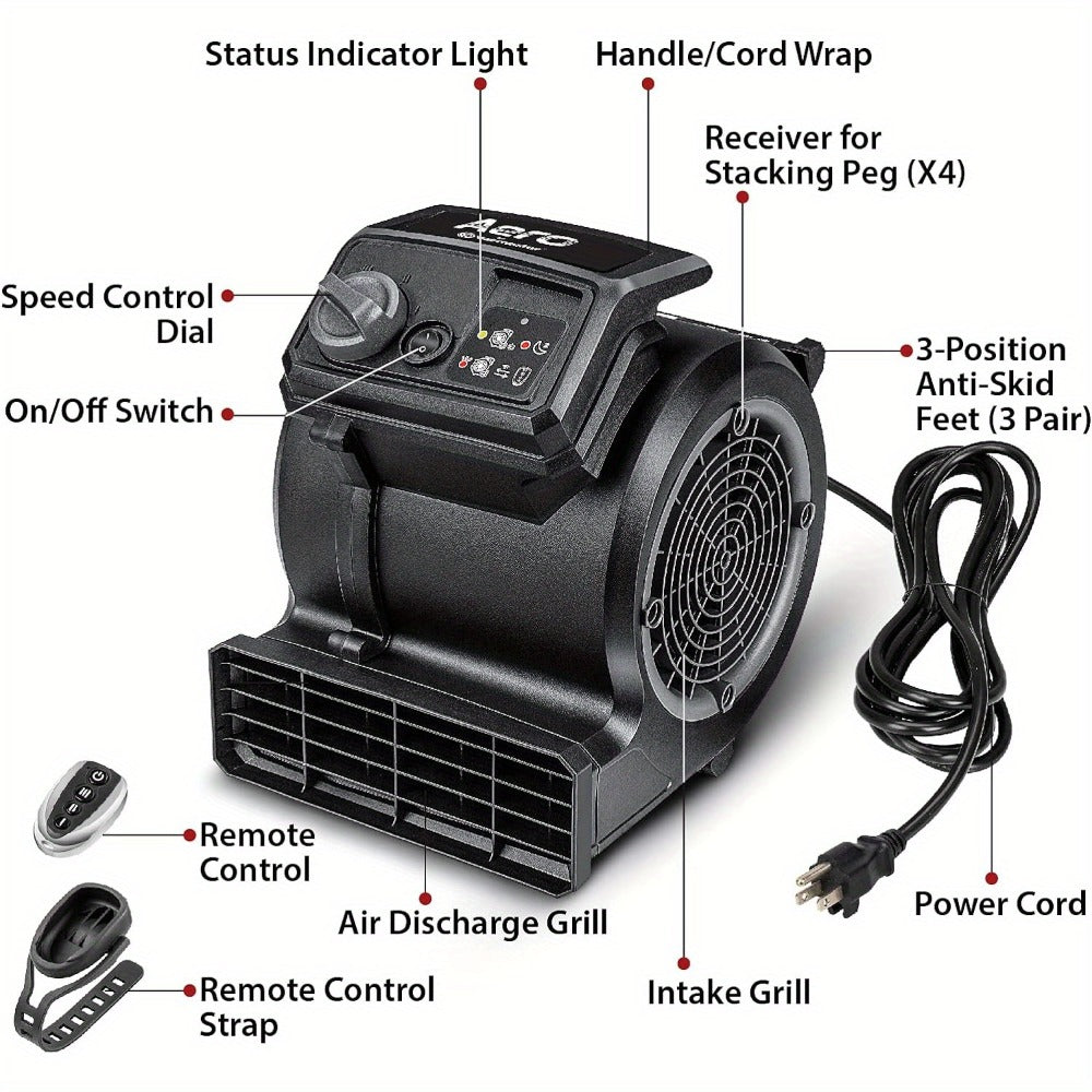 Air Mover Floor Dryer 550 CFM Portable Carpet Blower Fan for Water Damage Restoration Drying for Entryways, Bedrooms and Living Spaces