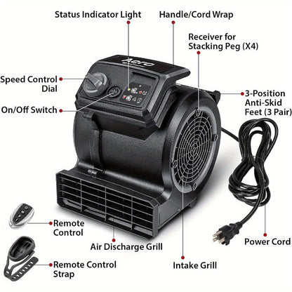 Air Mover Floor Dryer 550 CFM Portable Carpet Blower Fan for Water Damage Restoration Drying for Entryways, Bedrooms and Living Spaces