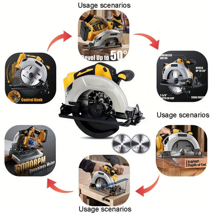 Brushless Cordless Circular Saw for Dewalt 20V MAX Battery – 7-1/4 Inch 0-50° Bevel Cut Electric Saw with Saw Blades Included