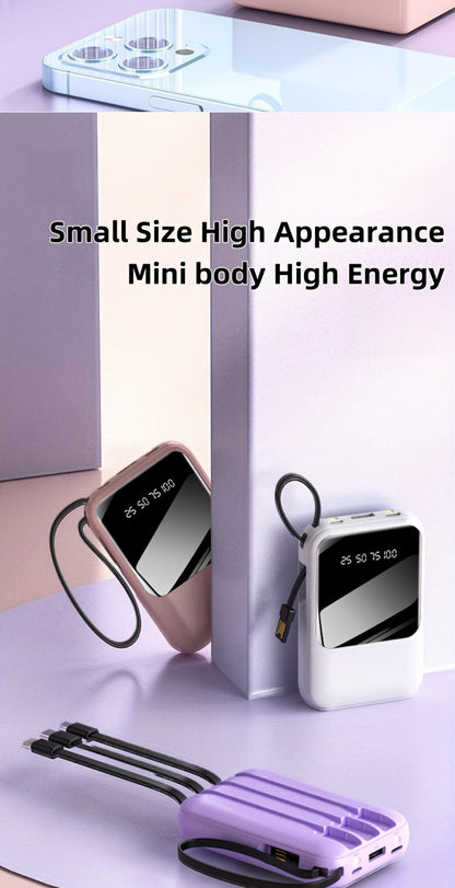 Power Bank 10000mAh Mini with Built-In Cable Set, 5W/15W/22.5W Options, Display and LED Light