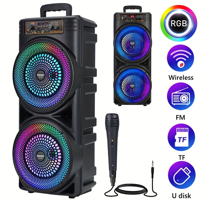 Dual 8.5" Subwoofer Party Speaker 6000W with RGB Lights | Portable Wireless Bluetooth 5.0, TWS Stereo Pairing, FM Radio, Built-in Mic