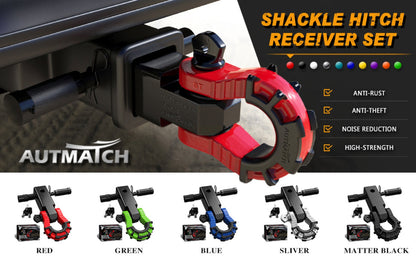 Shackle Hitch Receiver 2-Inch 68, 000 lb Break Strength with 3/4" D-Ring & 5/8" Hitch Lock Pin – Heavy Duty Drop Forged Steel 8-Ton Vehicle