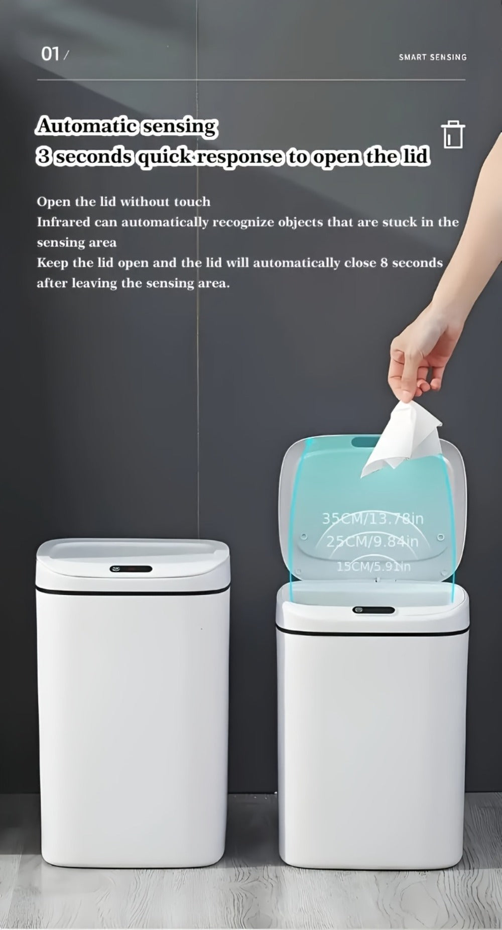 Motion-Activated Touchless Trash Can with Lid, Smart Sensor Waste Bin for Kitchen, Bathroom, Office & Home