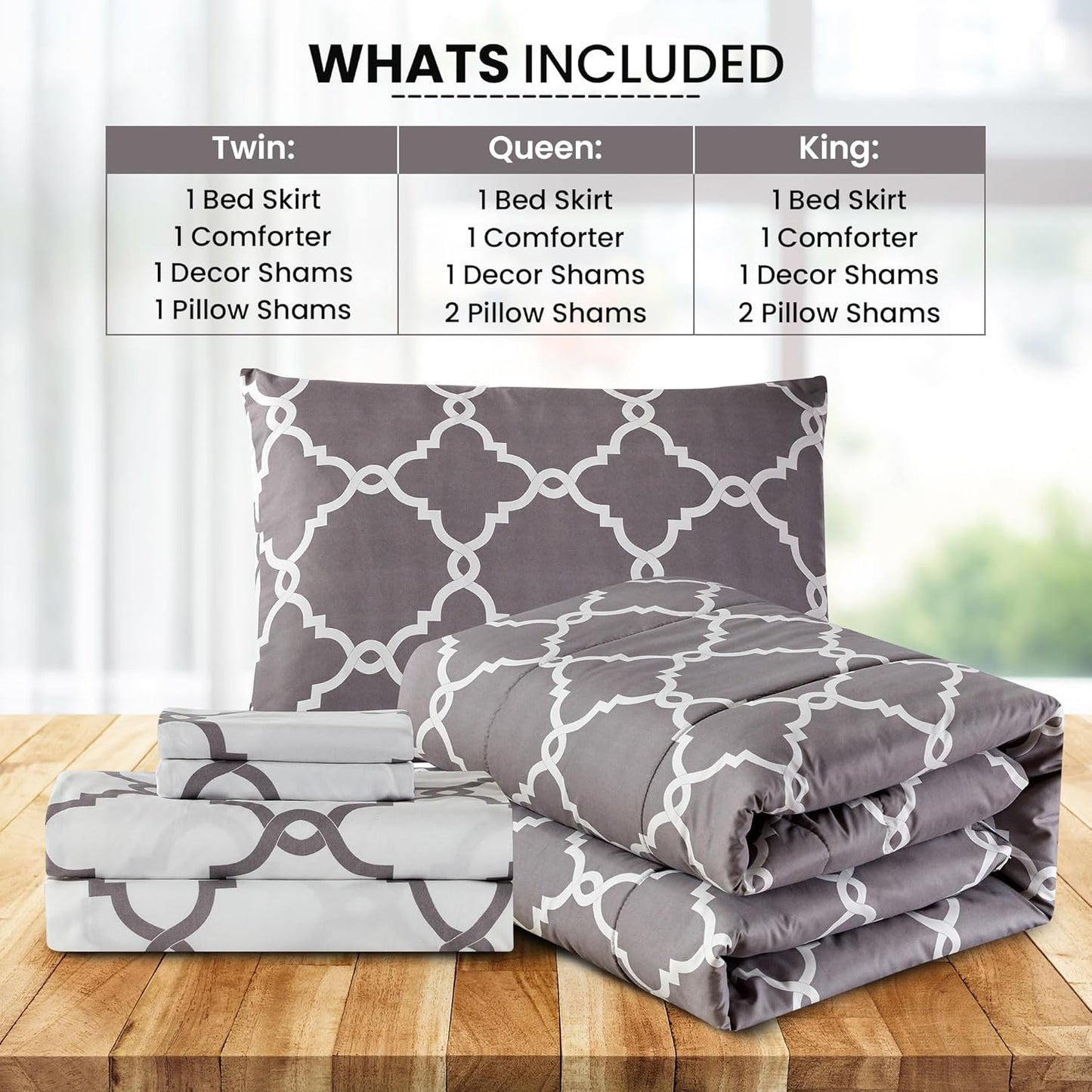 5-Piece Comforter Set, Down Alternative Reversible Quilted Bedding with Bed Skirt & Pillow Shams